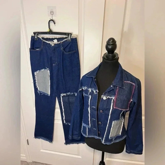 Vintage | Connection Jeans  | 2-Pc Frayed Denim Jacket and Pants | Size M [86] - Picture 3 of 16